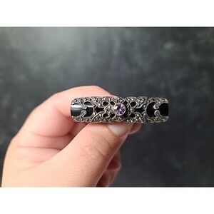 925 Sterling Silver Amethyst Black Onyx Marcasite Bar Brooch Art Deco, READ